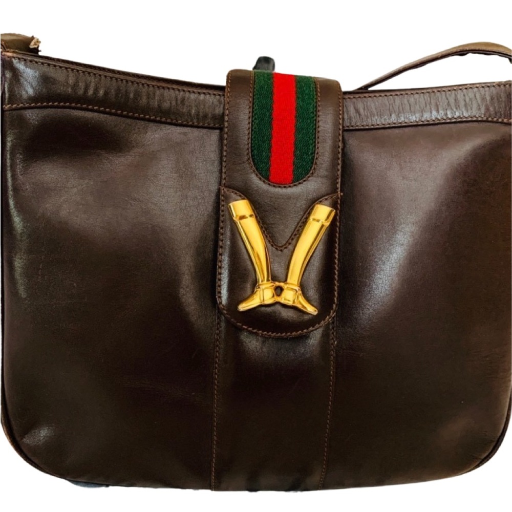 Gucci Web Stripe Leather Equestrian Boot Emblem Shoulder Bag